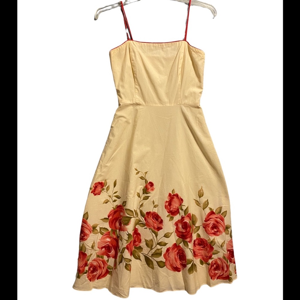 Dressbarn Fit & Flare Maxi Dress Sz 6 Beautiful Red Rose Floral Graphics